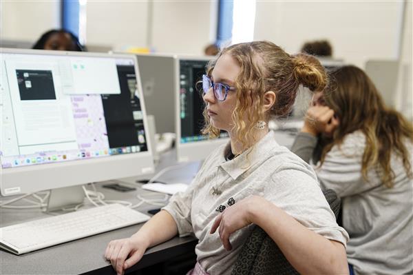 WEB DESIGN & INTERACTIVE MEDIA students working on computers